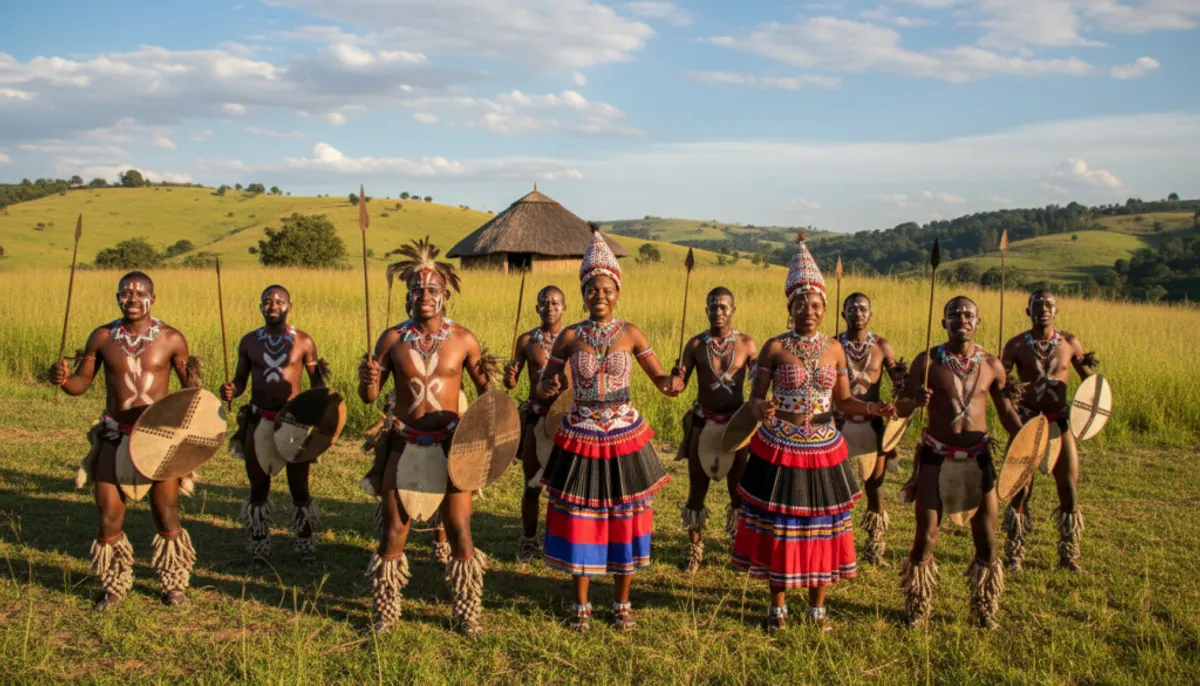Groupe traditionnel zoulou en tenue de cérémonie