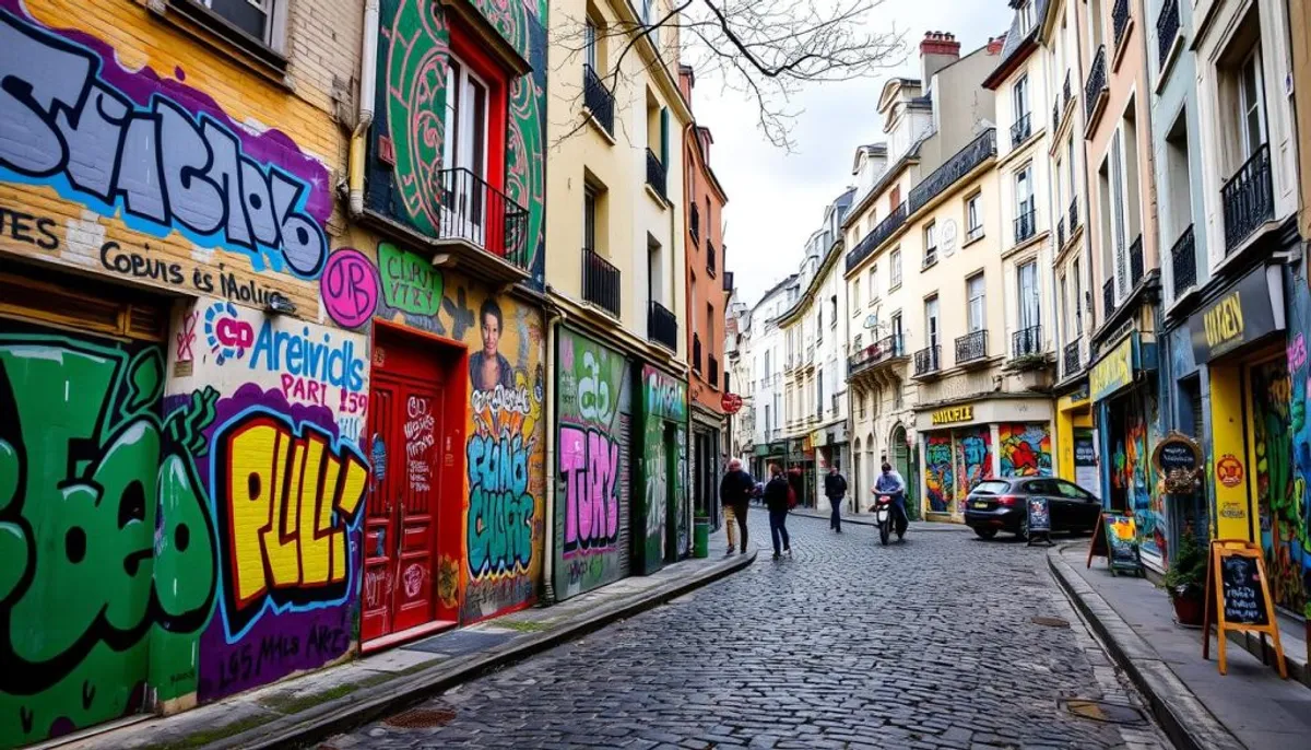 Street art français dans une rue de Montmartre